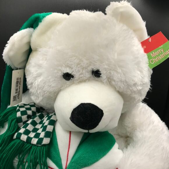 Large 30 in White Polar Bear with Scarf & Piece of Candy Green & White NWT - Picture 4 of 11